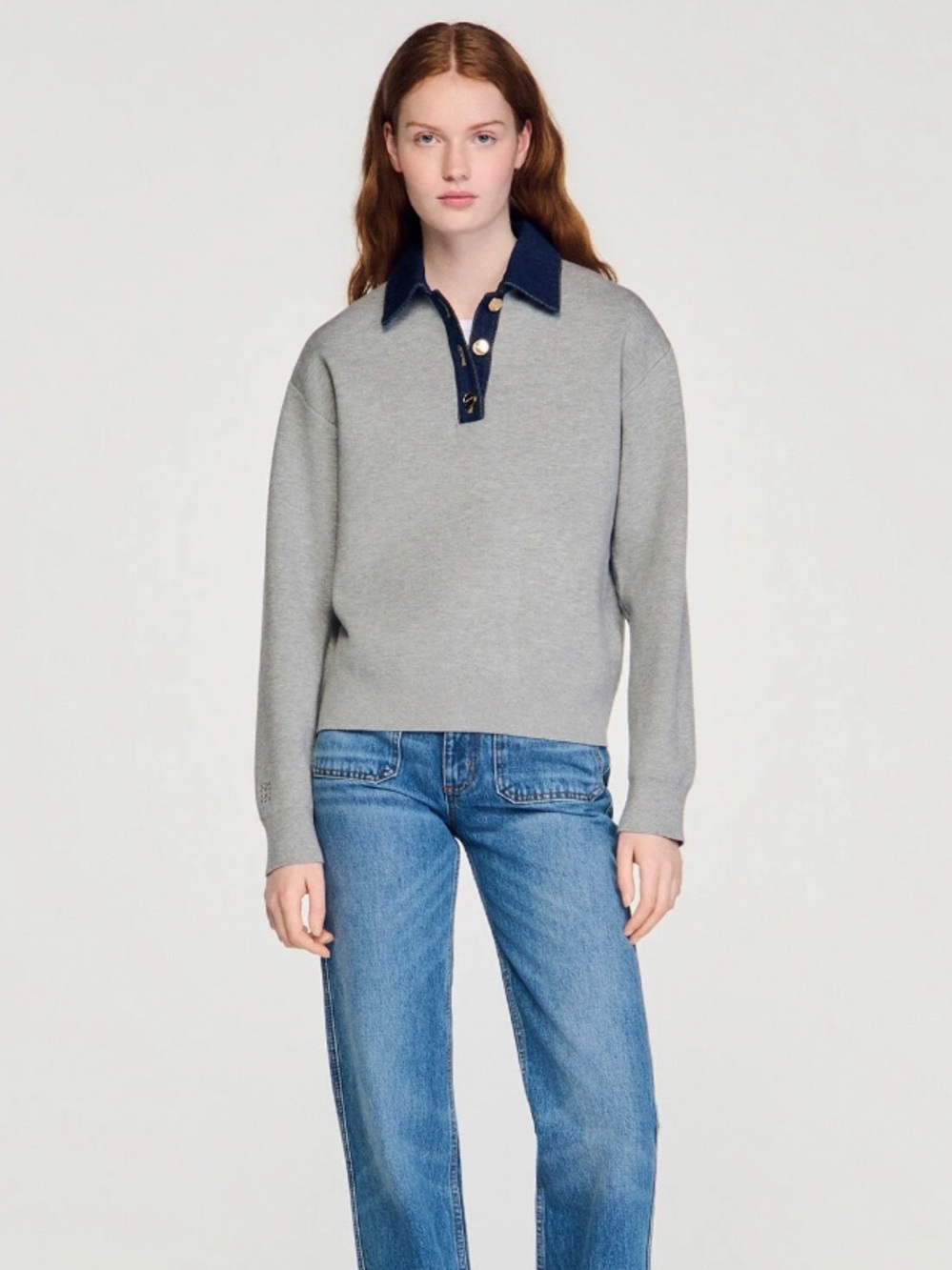 Sandro SWEATER WITH DENIM COLLAR